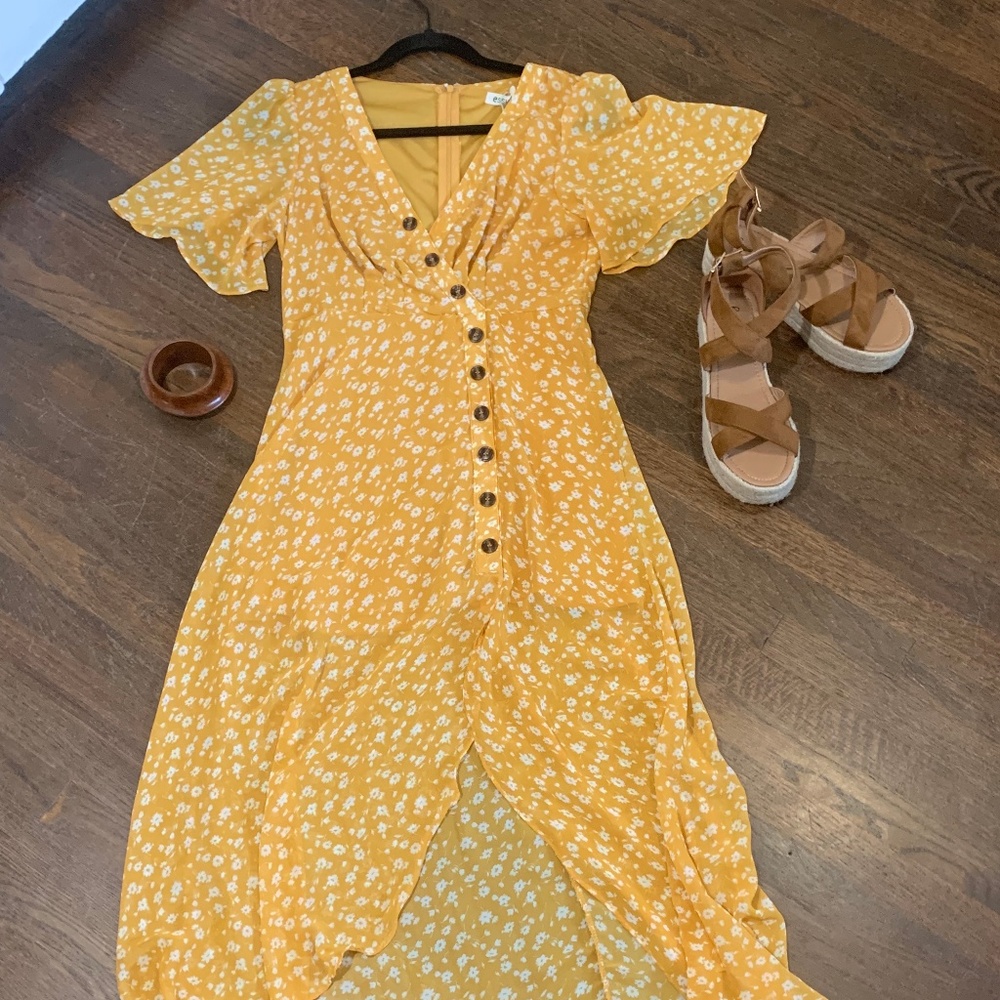 flower print, asymmetrical, spring dress